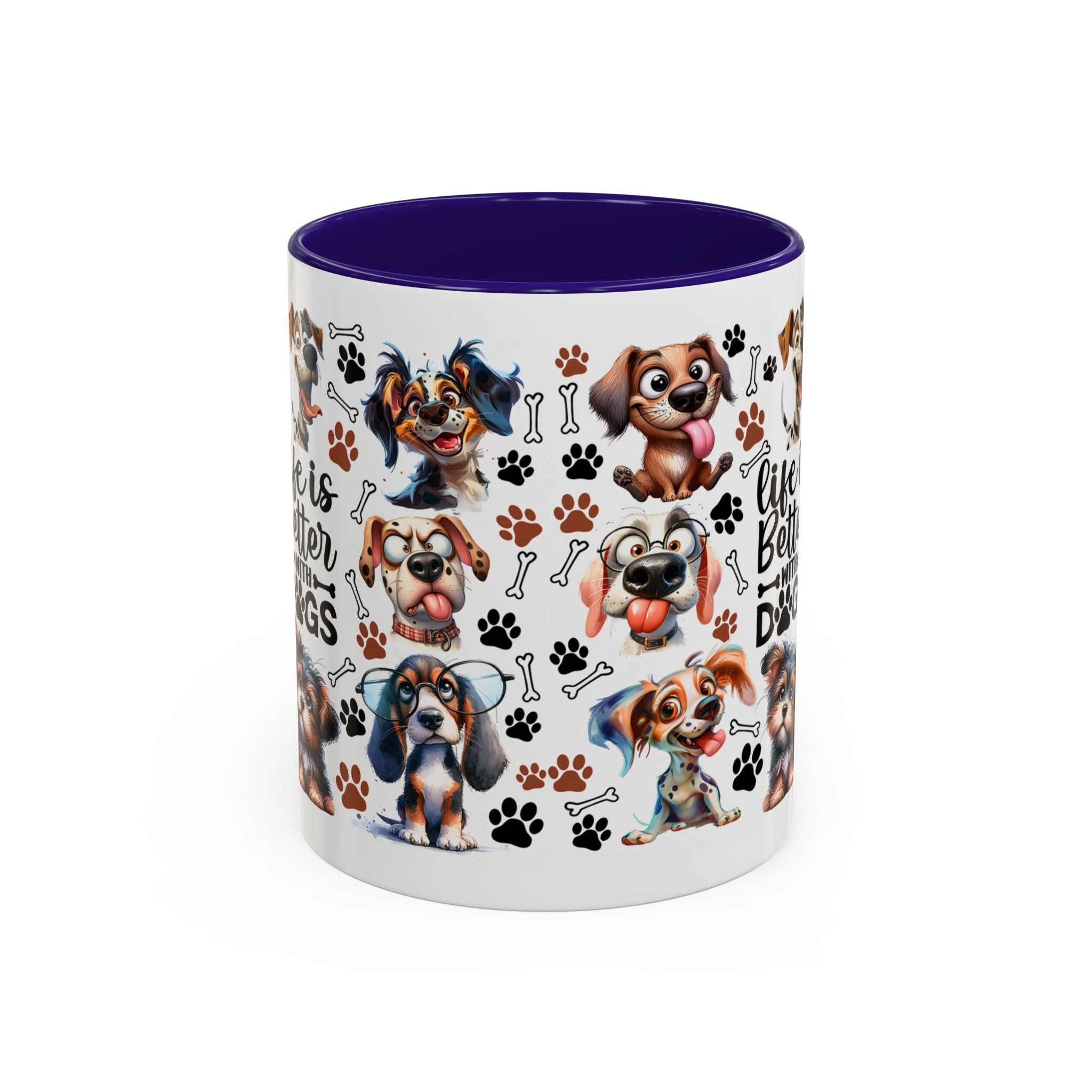 Dog Lover - "Life is Better with Dogs" Colourful Paw Print Ceramic Mug 11oz