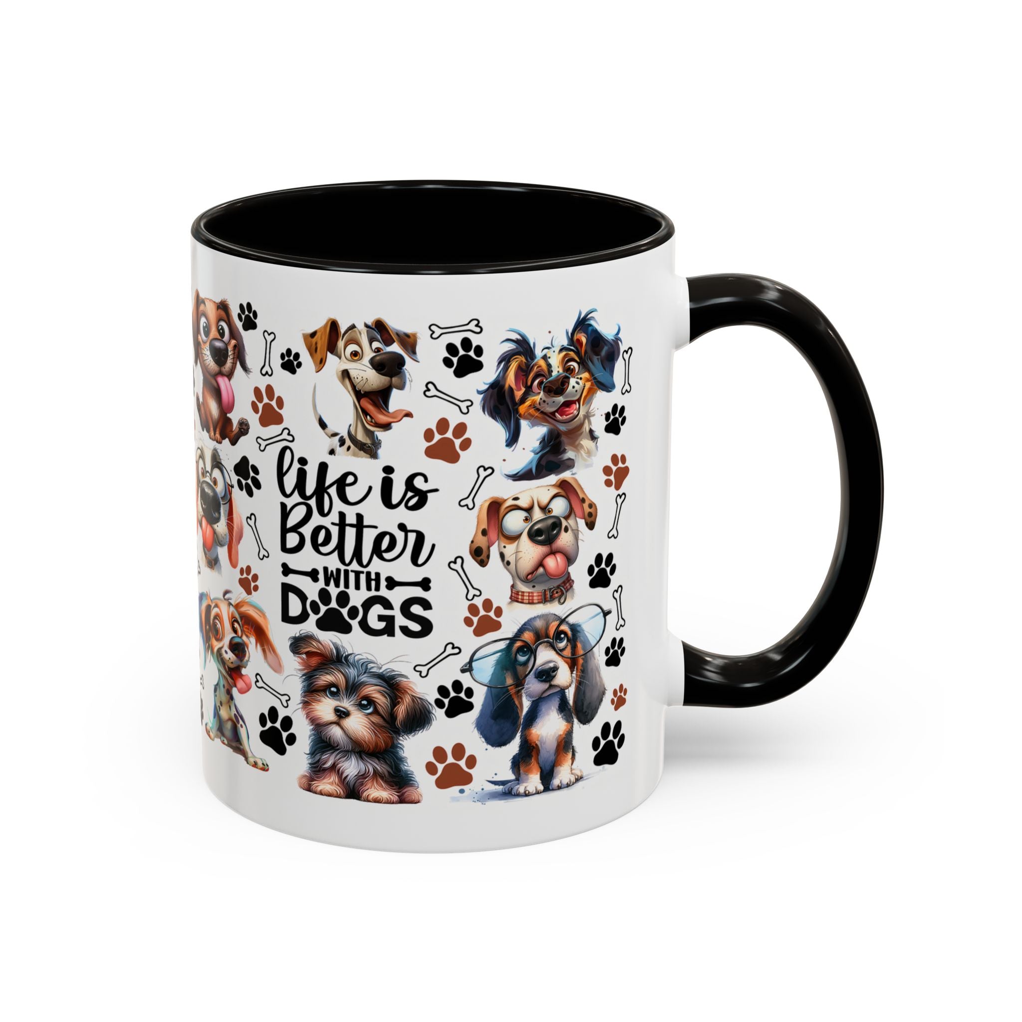Dog Lover - "Life is Better with Dogs" Colourful Paw Print Ceramic Mug 11oz