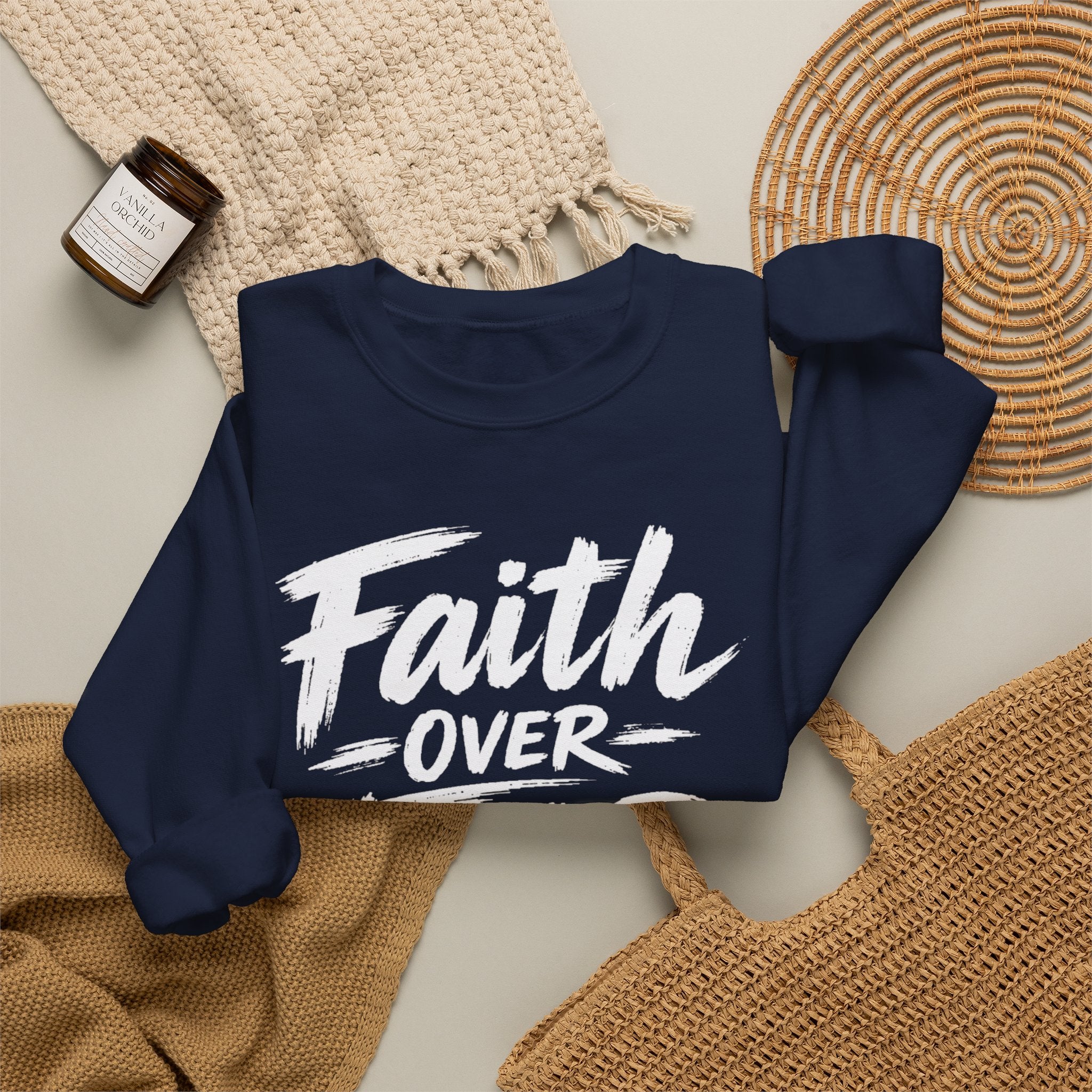 Faith Over Fear Sweatshirt | Inspirational Christian Typography Crewneck | Unisex sweatshirt