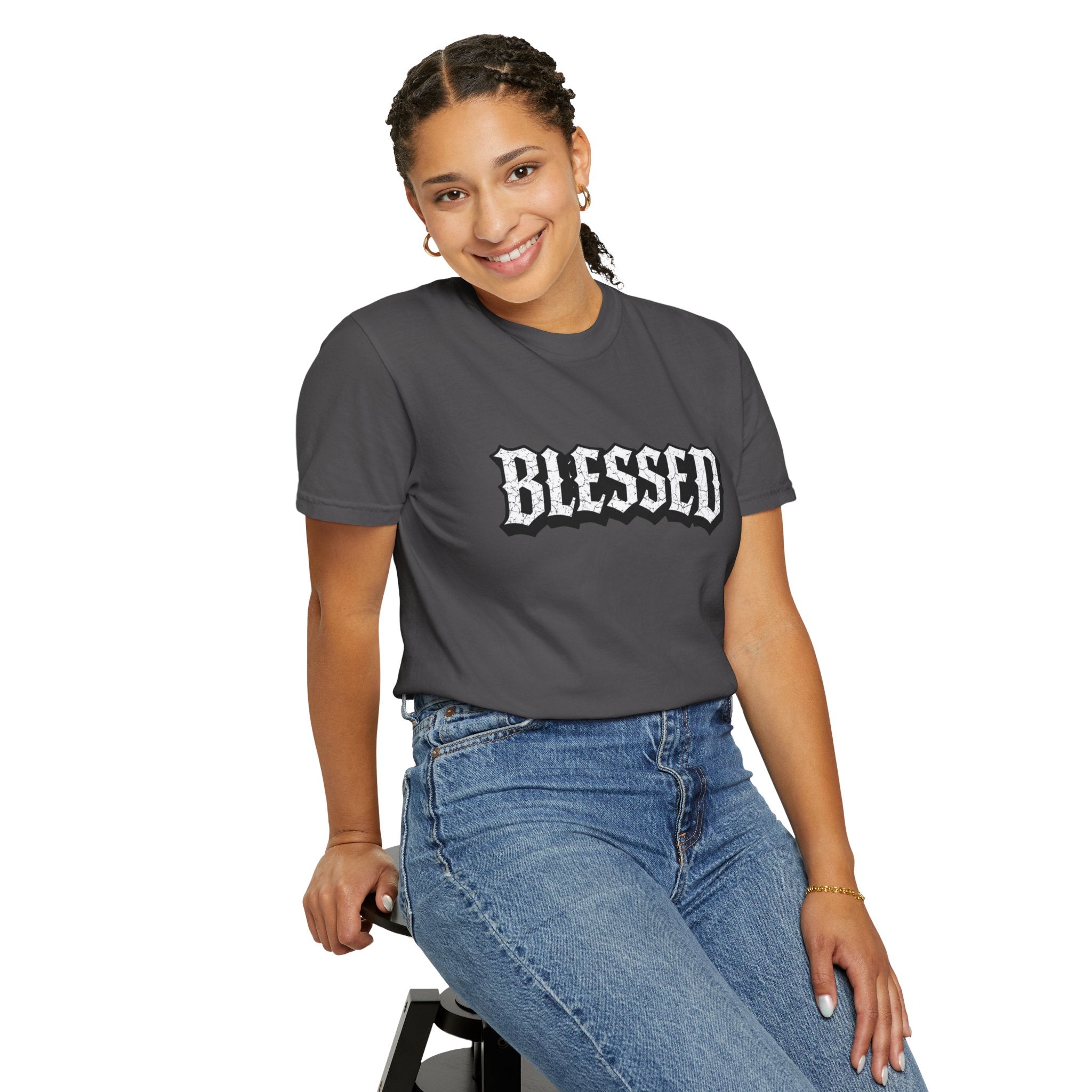 Blessed Script T-shirt | Garment-Dyed Casual Tee | Unisex T-shirt