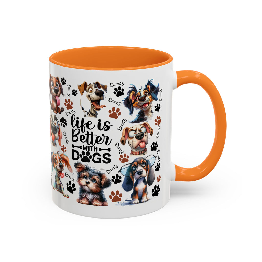 Dog Lover - "Life is Better with Dogs" Colourful Paw Print Ceramic Mug 11oz