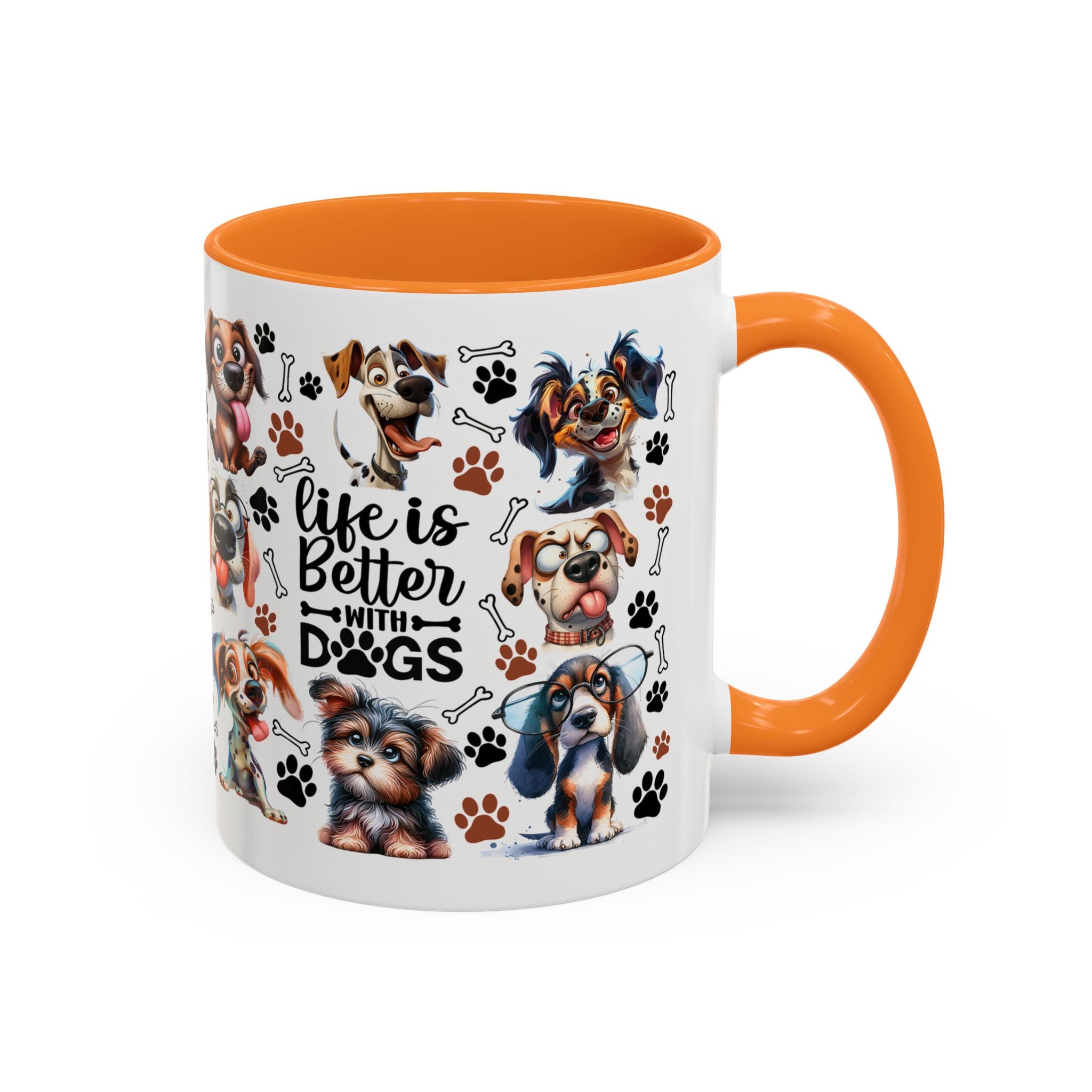 Dog Lover - "Life is Better with Dogs" Colourful Paw Print Ceramic Mug 11oz