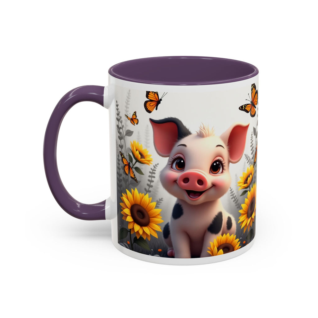 Cute Piglet, Sunflower & Monarch Butterflies Accent Coffee Mug