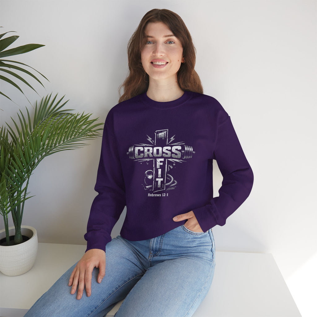 CrossFit Cross Graphic Sweatshirt | Barbell, Kettlebell, Bible Verse