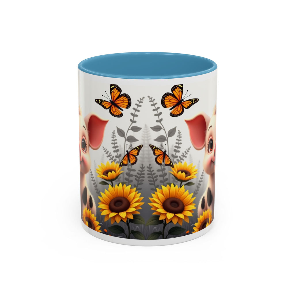 Cute Piglet, Sunflower & Monarch Butterflies Accent Coffee Mug