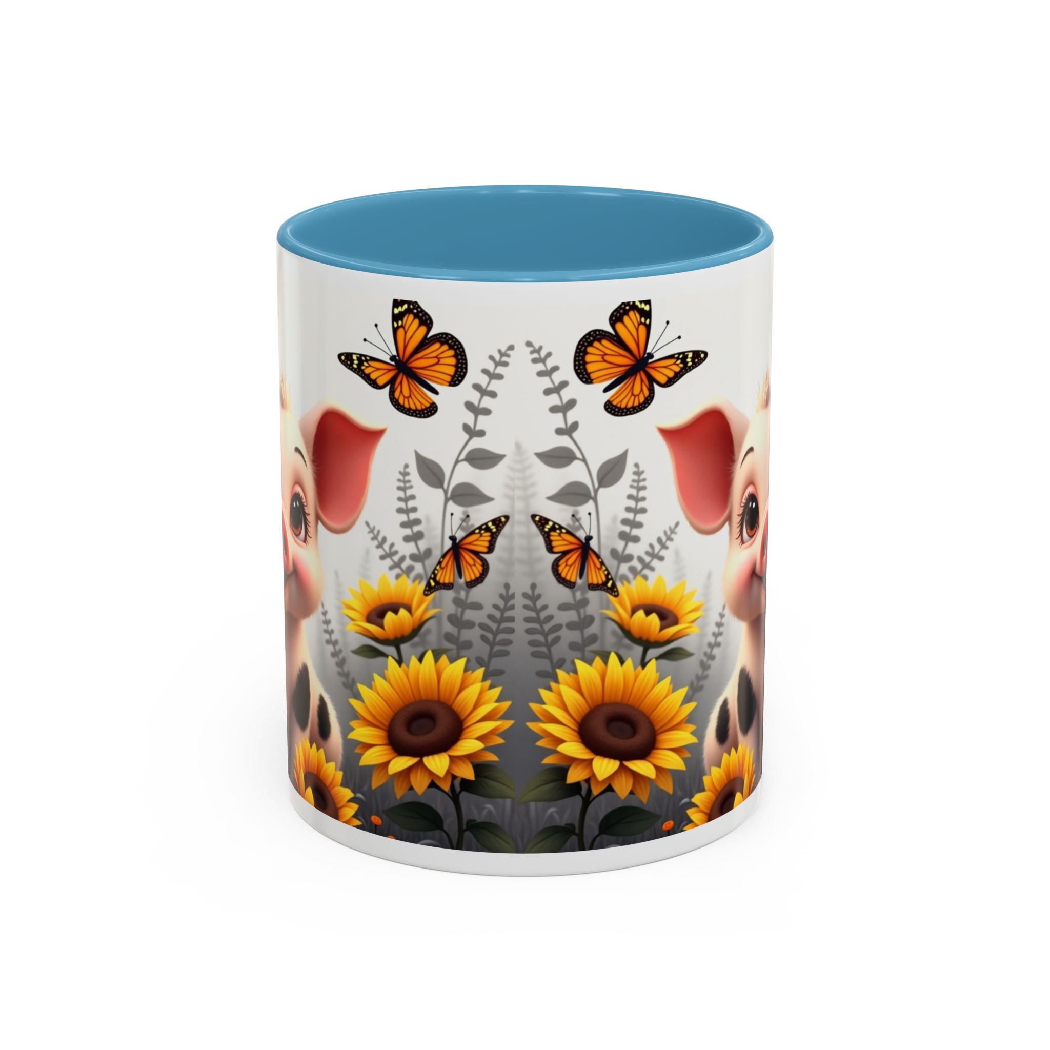 Cute Piglet, Sunflower & Monarch Butterflies Accent Coffee Mug
