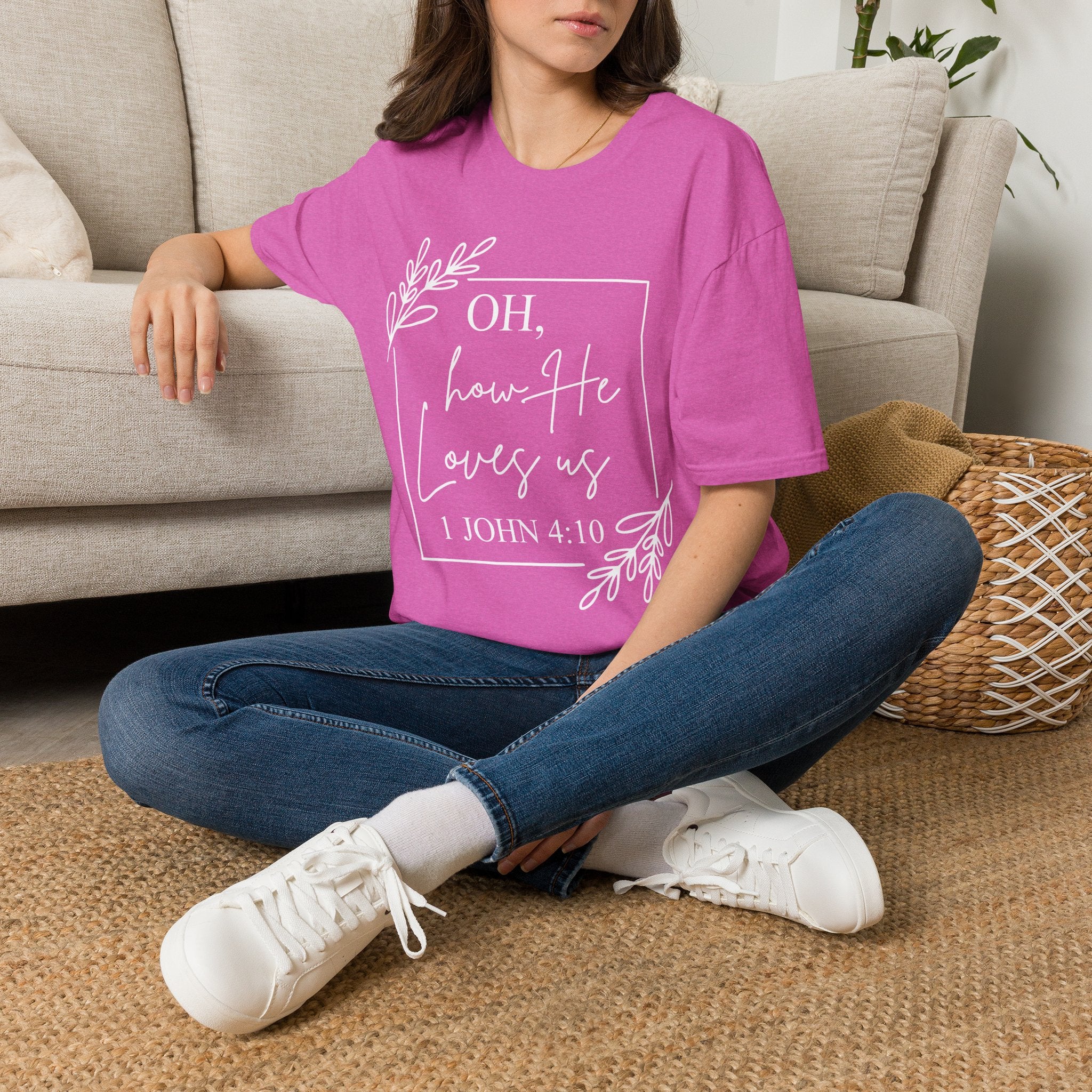 Oh How He Loves Us T-Shirt | 1 John 4:10 | Unisex Softstyle Christian T-shirt