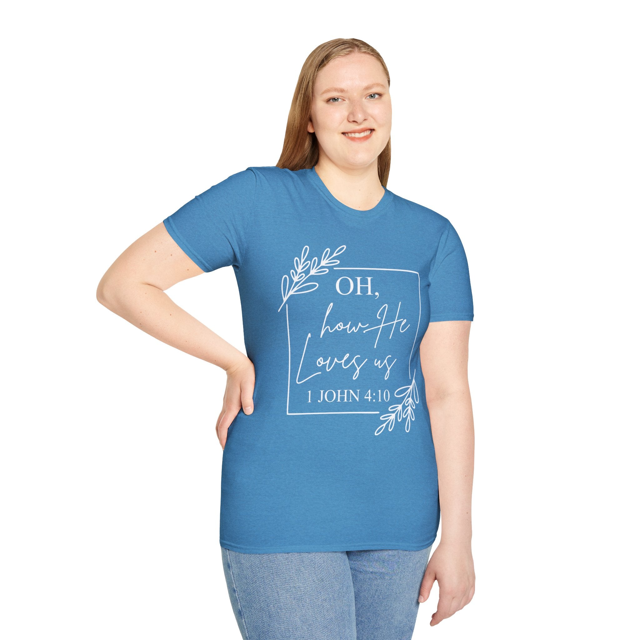 Oh How He Loves Us T-Shirt | 1 John 4:10 | Unisex Softstyle Christian T-shirt
