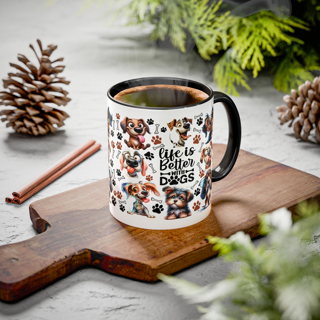 Dog Lover - "Life is Better with Dogs" Colourful Paw Print Ceramic Mug 11oz