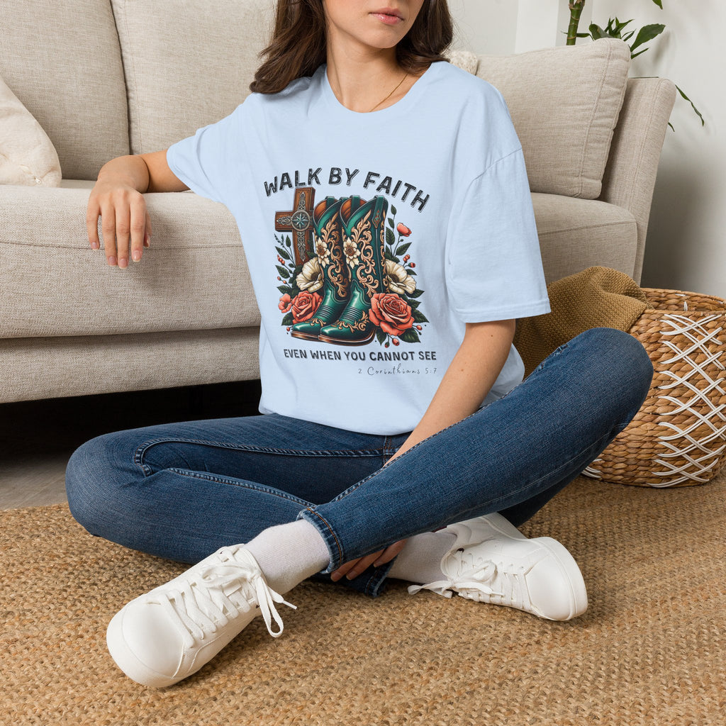 Walk By Faith Cowboy Boots T-Shirt — 'Walk By Faith' Christian Western Tee