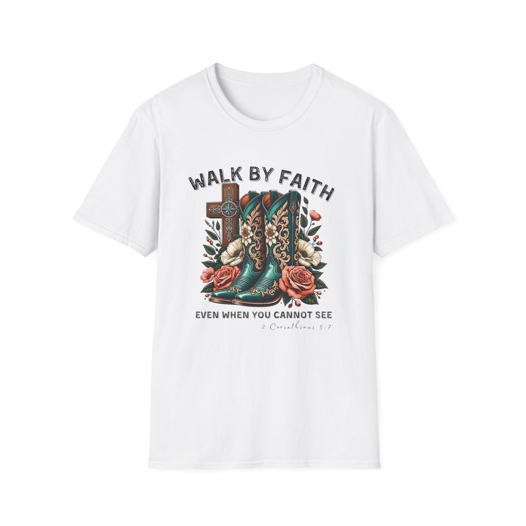 Walk By Faith Cowboy Boots T-Shirt — 'Walk By Faith' Christian Western Tee