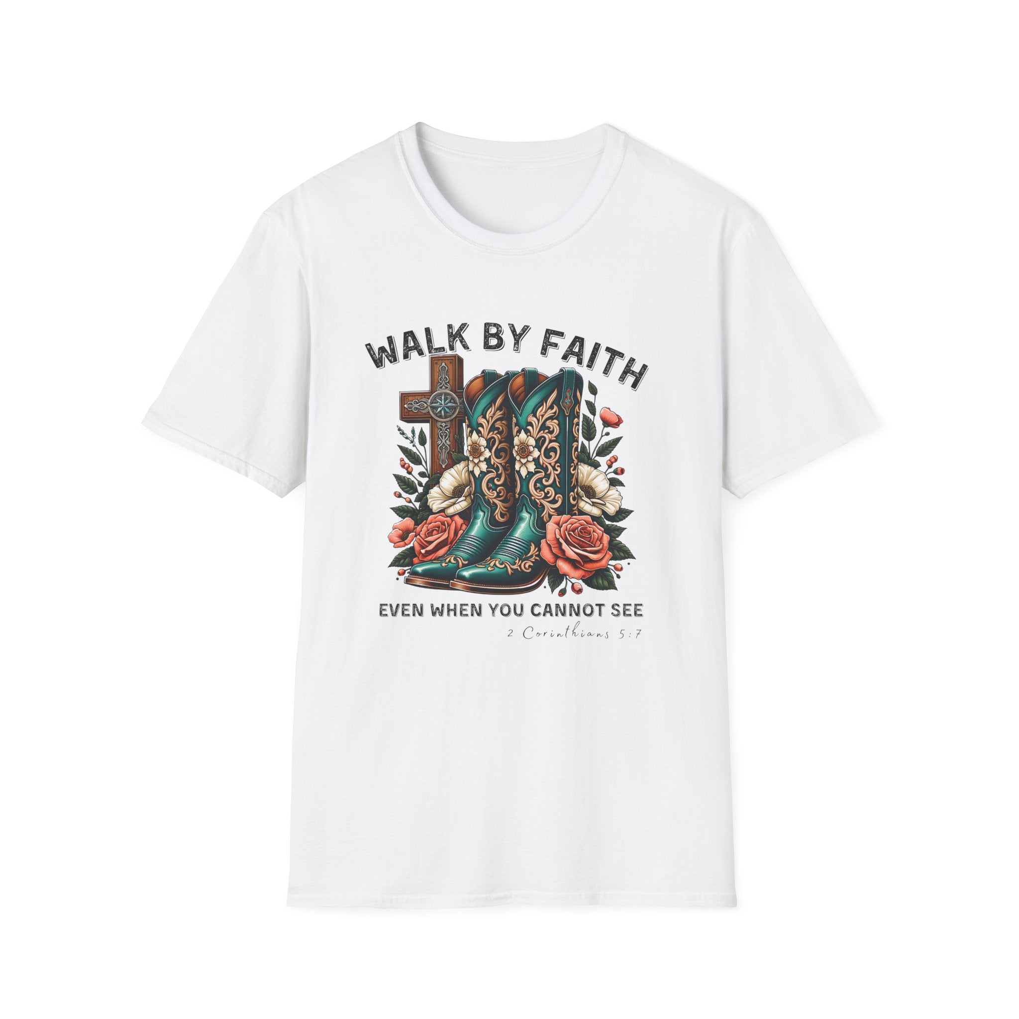 Walk By Faith Cowboy Boots T-Shirt — 'Walk By Faith' Christian Western Tee