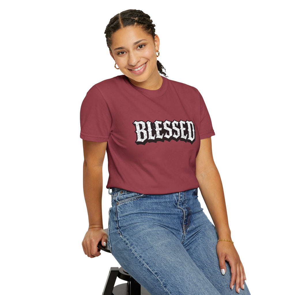 Blessed Script T-shirt | Garment-Dyed Casual Tee | Unisex T-shirt