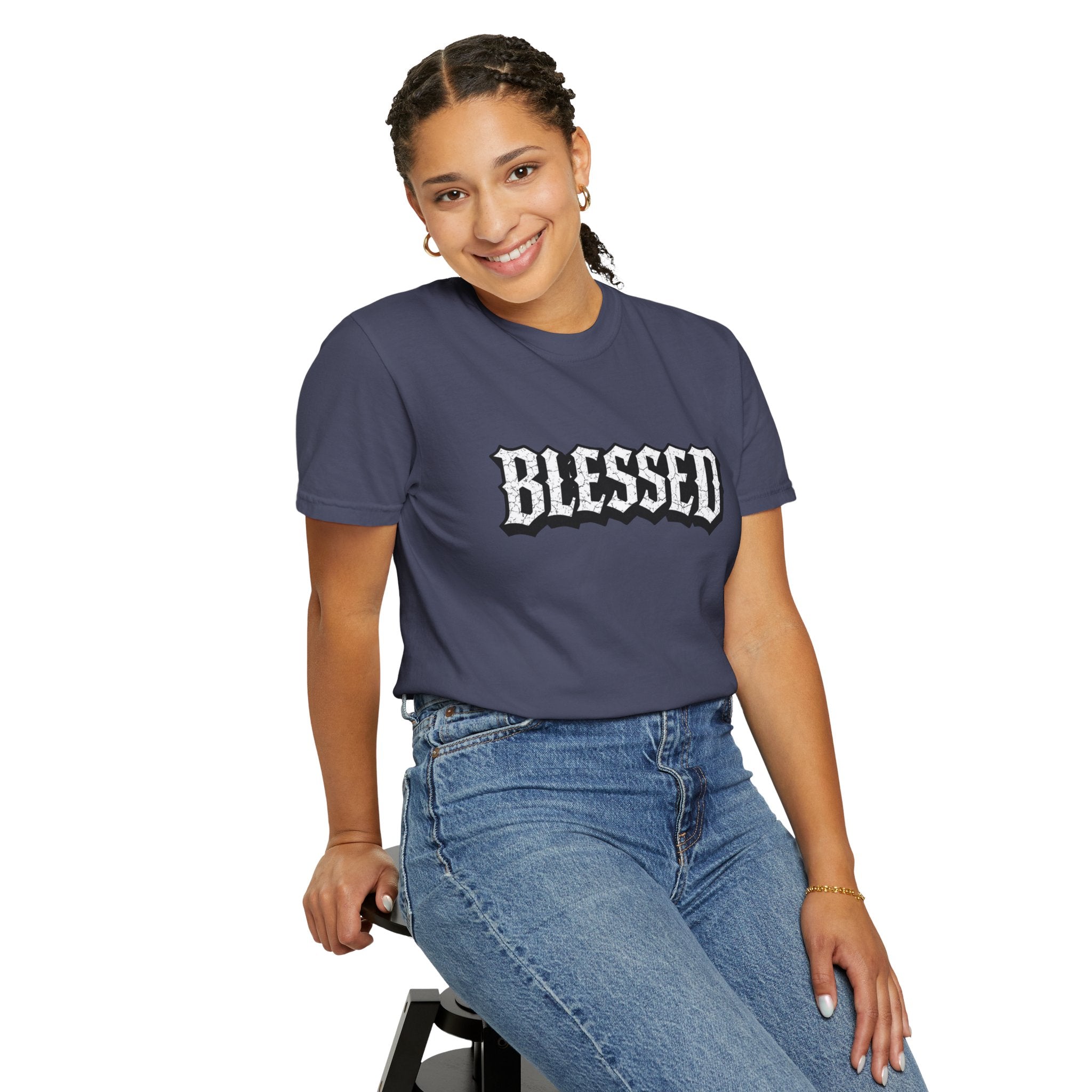 Blessed Script T-shirt | Garment-Dyed Casual Tee | Unisex T-shirt