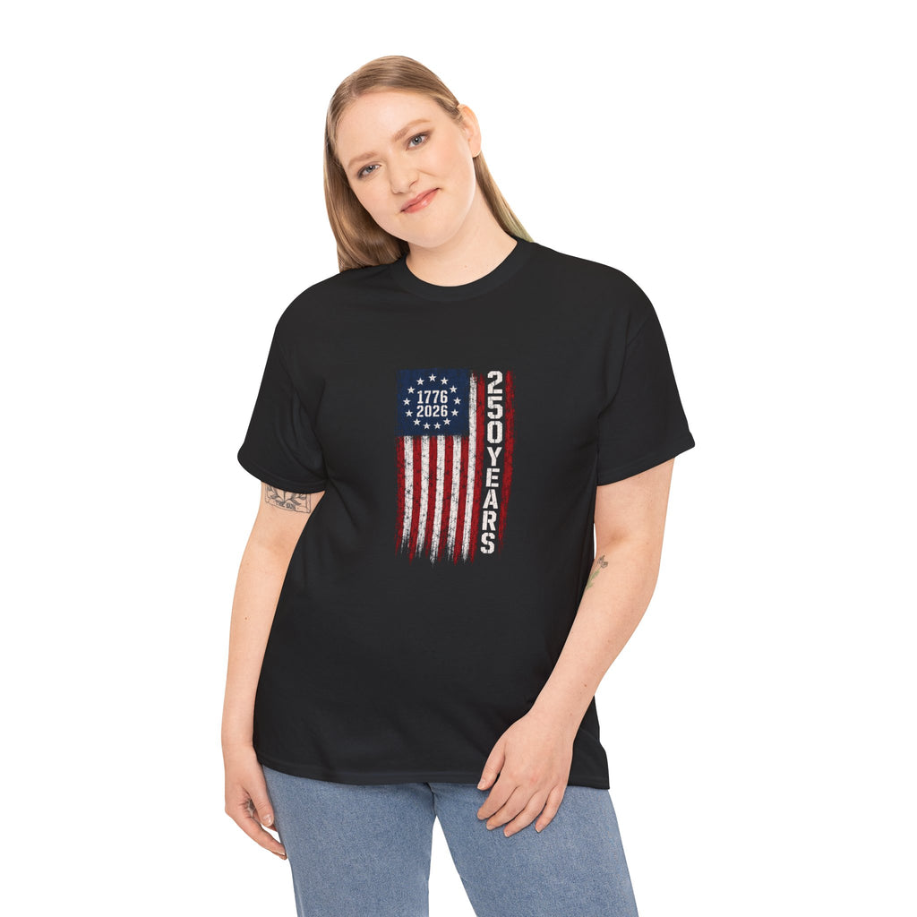 1776–2026 250 Years Flag T-Shirt — American Bicentennial Anniversary Tee