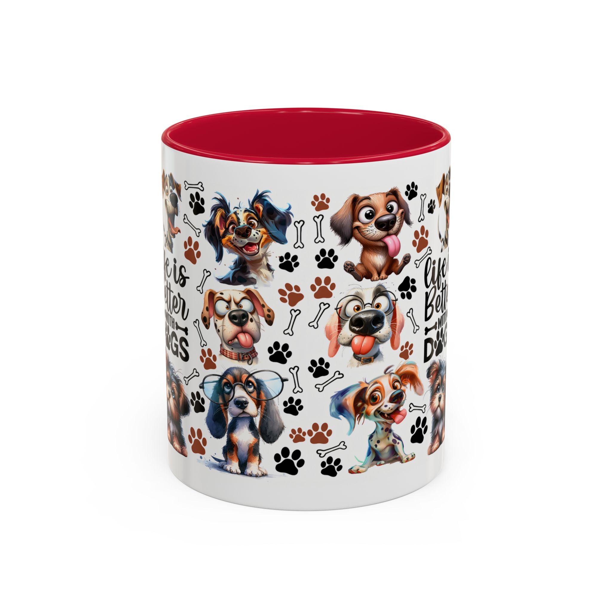 Dog Lover - "Life is Better with Dogs" Colourful Paw Print Ceramic Mug 11oz